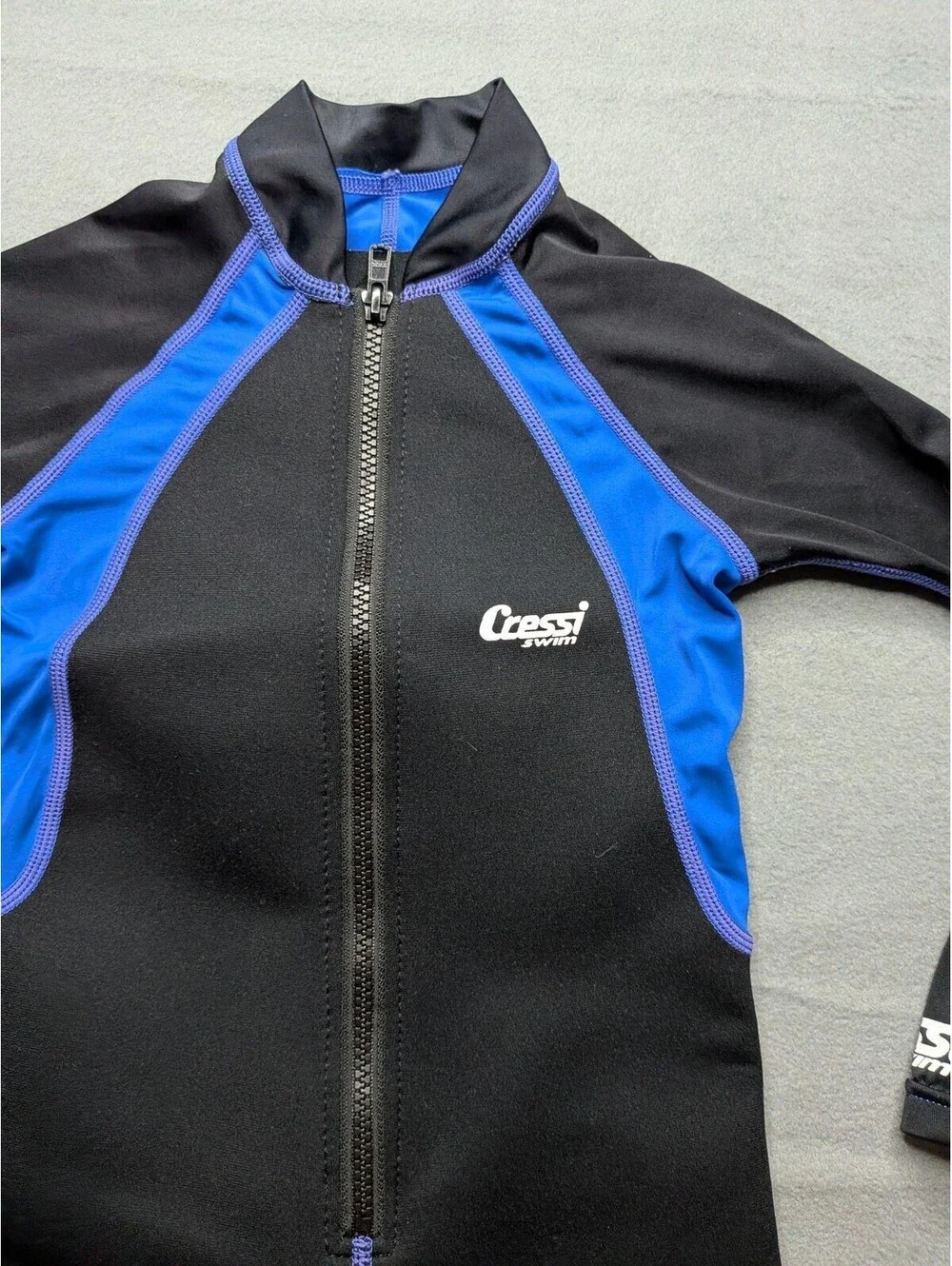 Cressi Wetsuit Kids L Black Blue Long Sleeve Shorty Swim Surf Neoprene Zip